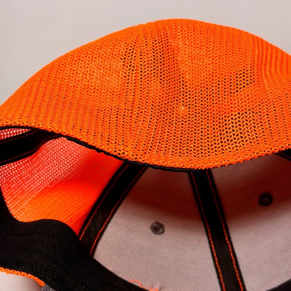 OC Sports Interstates Trucker Hat Grey‎ Neon Orange Mesh Stretch Fit S/M Q3 Cap